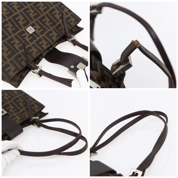 FENDI Zucca Canvas Mamma Baguette Tote Bag Black Brown Auth 147540 - Picture 16 of 16